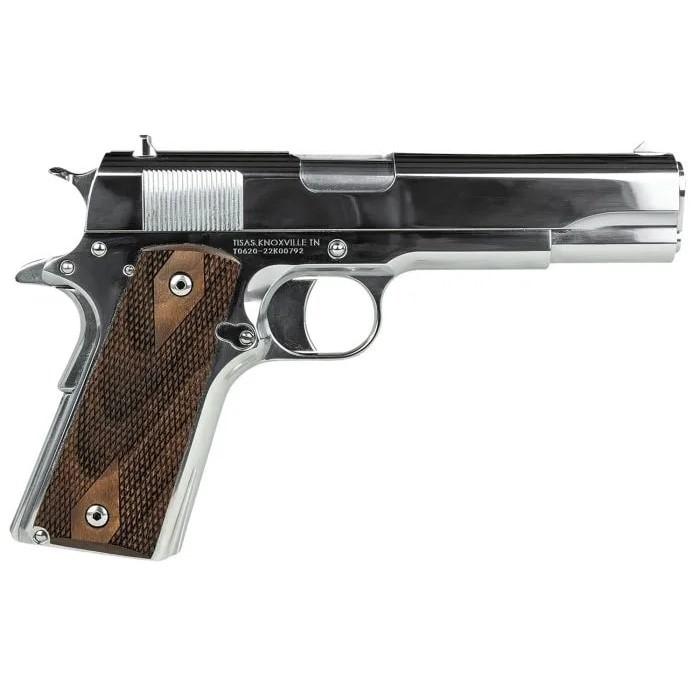 SDS Imports Tisas 1911A1 Regulator Handgun 38 Super or 9mm Luger 9rd Magazines(both Calibers) 5" Barrels Chrome Finish with Wood Grips SDS Imports Tisas 1911A1 Regulator Handgun 38 Super or 9mm Luger 9rd Magazines(both Calibers) 5" Barrels Chrome Finish with Wood Grips